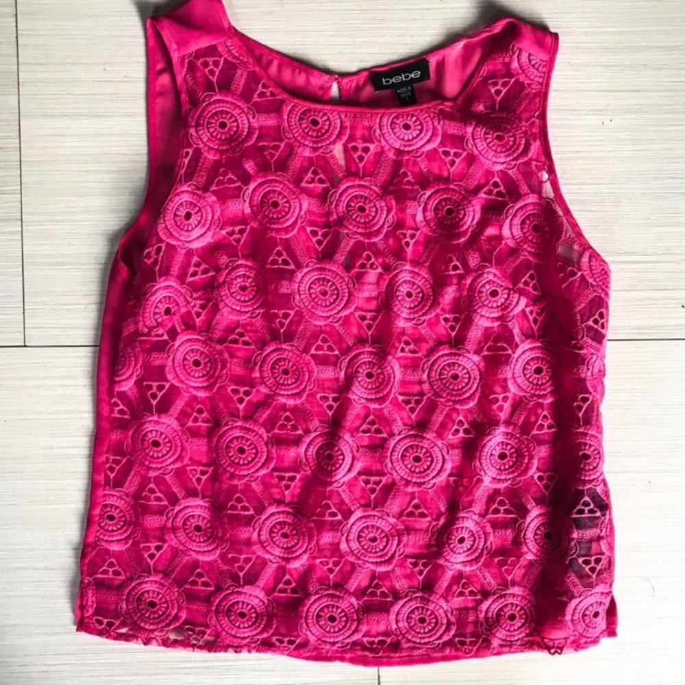 Bebe Hot Pink Embroidered Sleeveless Blouse